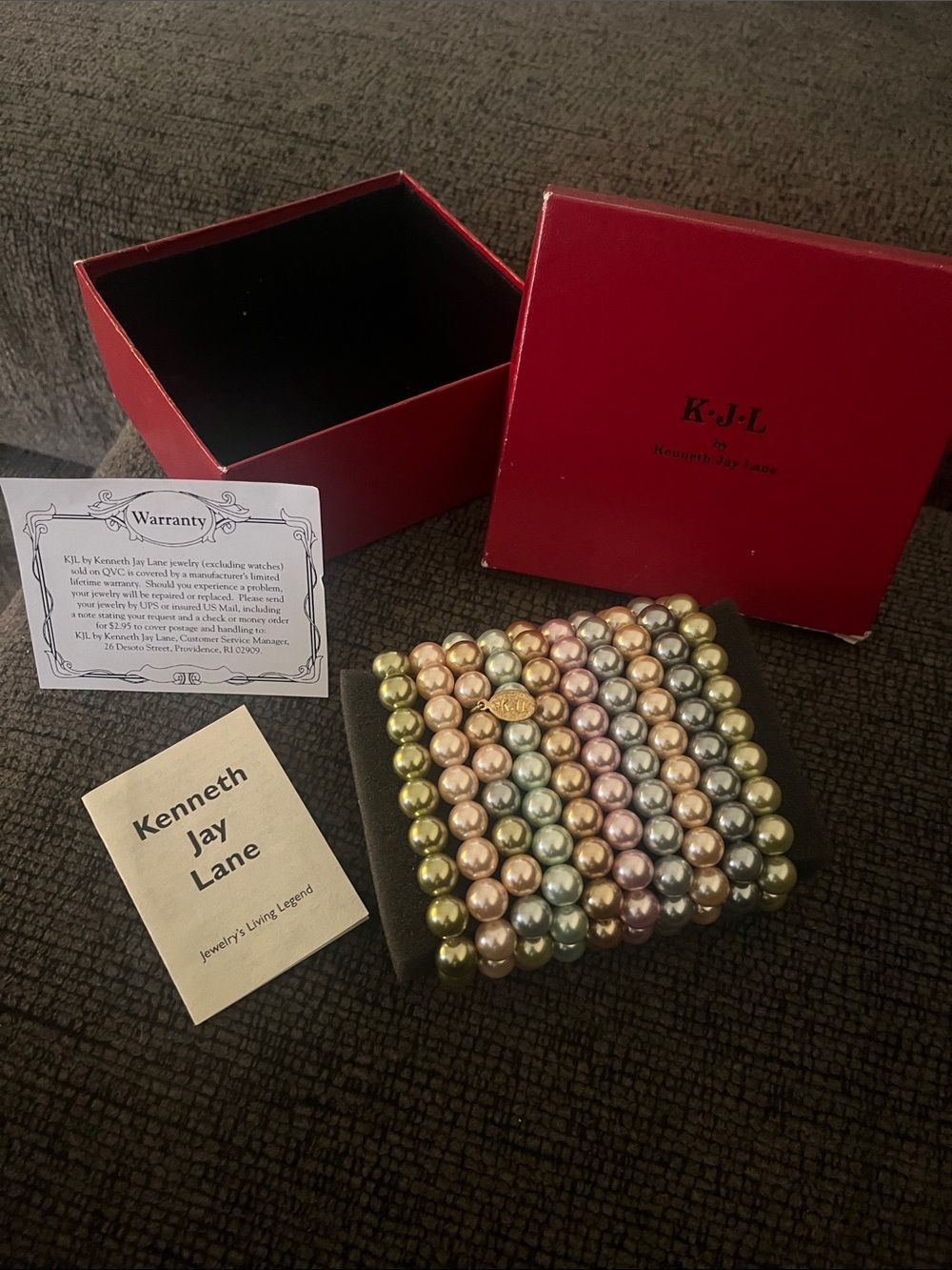Kenneth Jay Lane (KJL) 10 piece set Faux Pearl Stretch Bracelet Pastel colors